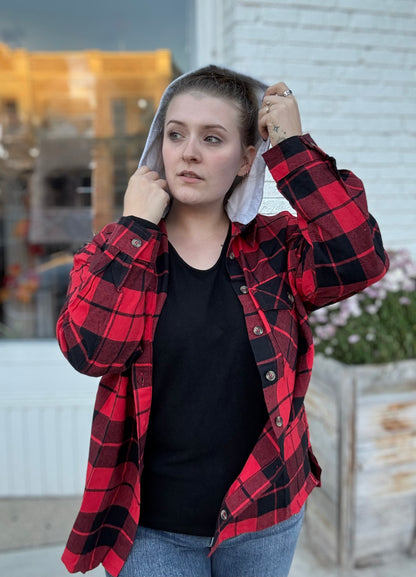 Oversized Plaid Shirt W/Hoodie