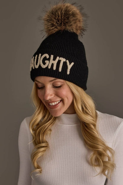 Black Naughty Knit Pom Hat