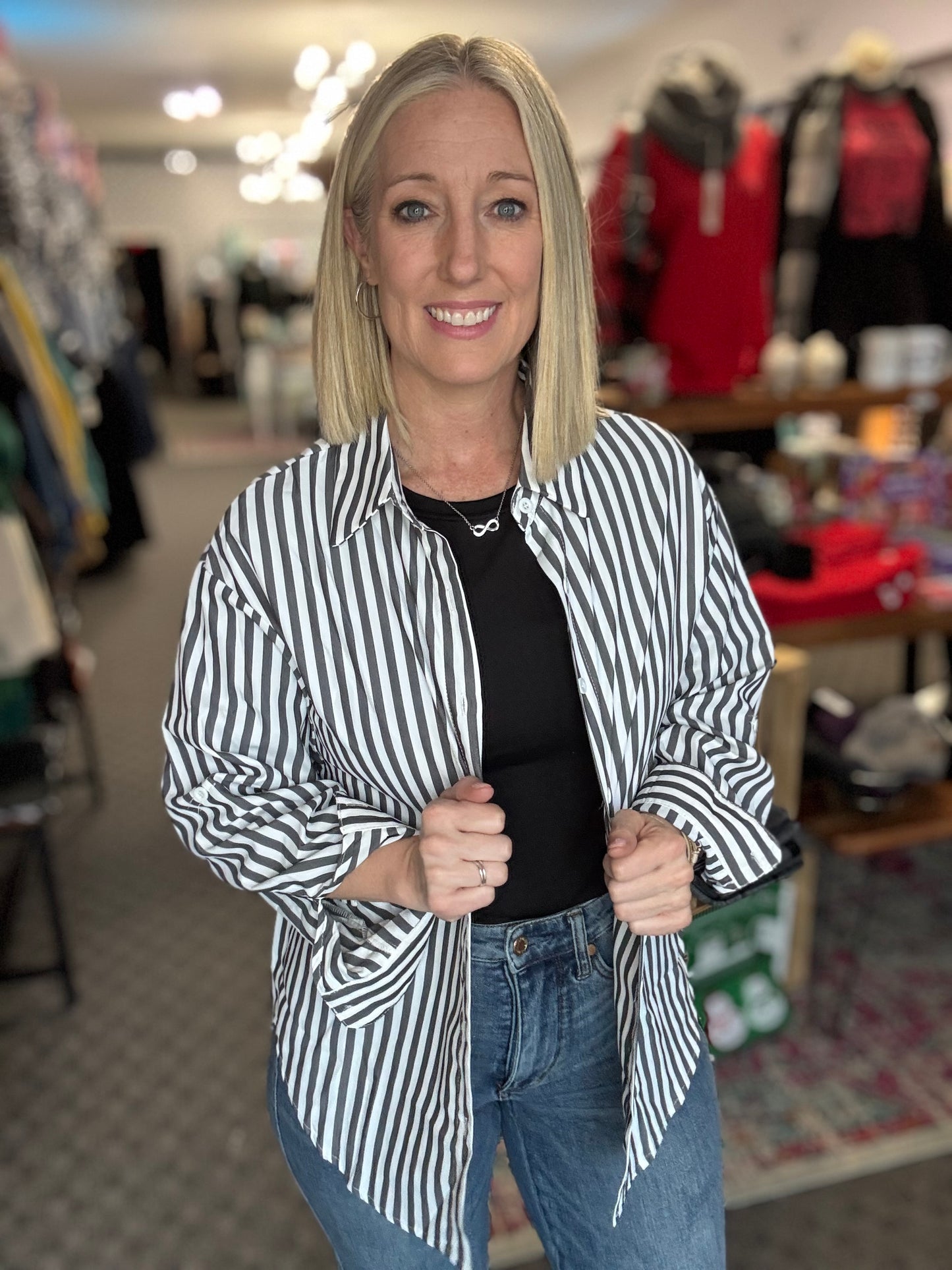 Black White Striped Long Sleeve Shirt