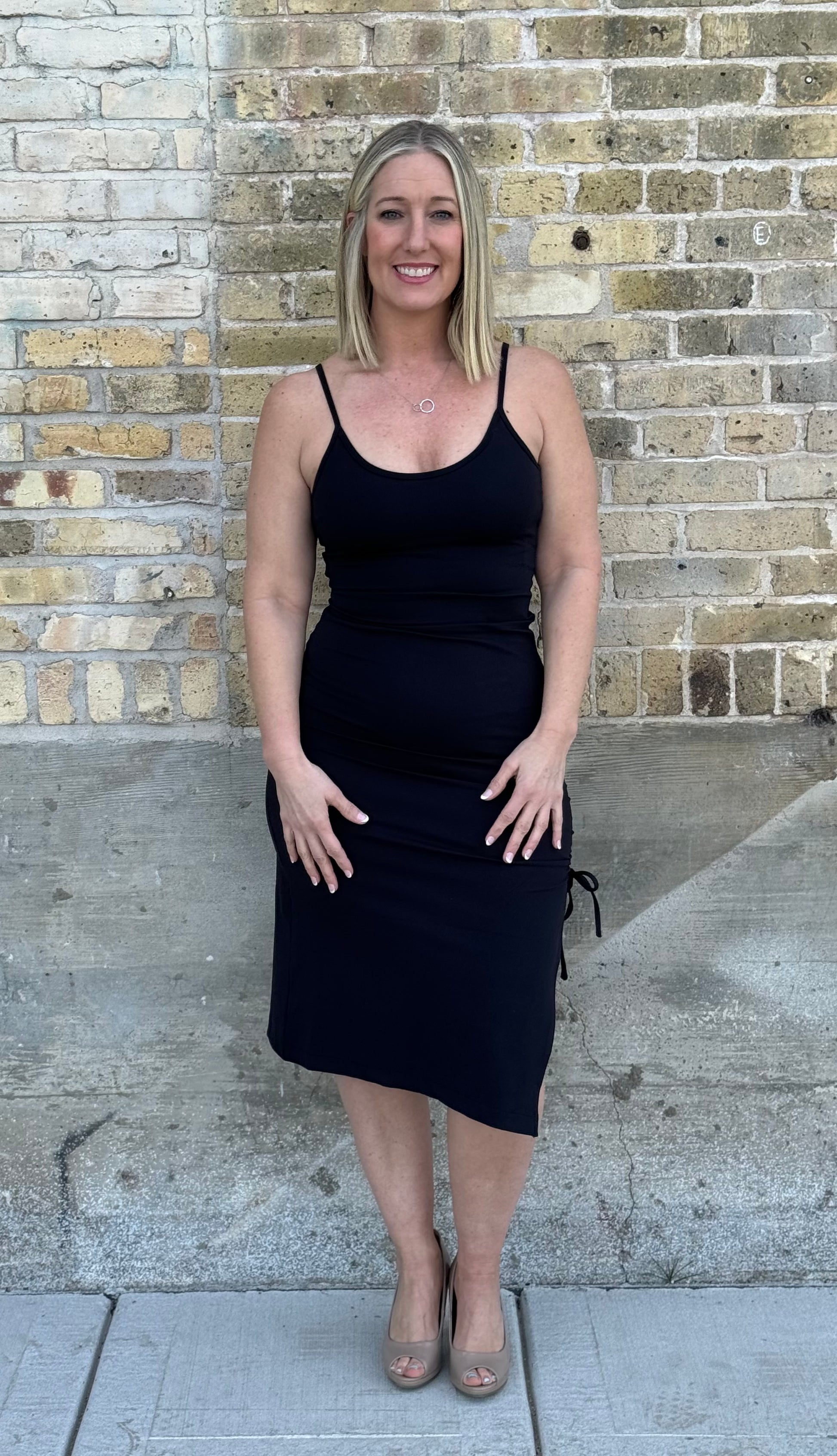 Mono B Slimming Side Cinch Midi Dress Mono B Slimming Side Cinch Midi Dress