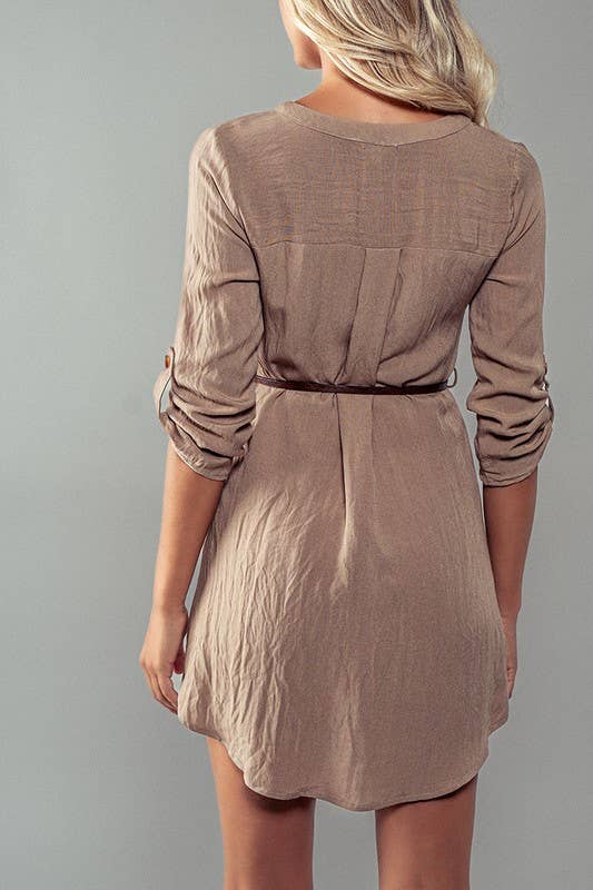 Utility Pocket Belted Henley Mini Dress