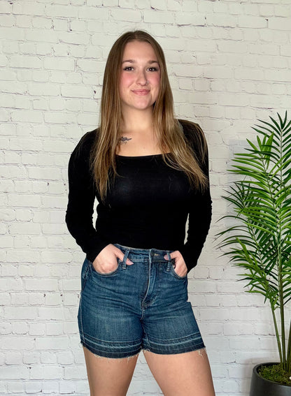 Tummy Control Destroyed Hem Shorts