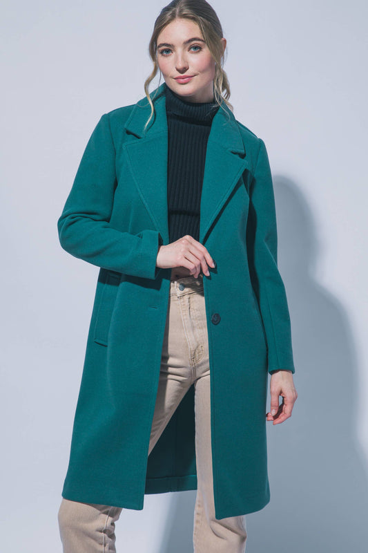Notched Lapel Long Sleeve Buttoned Coat