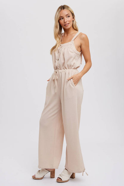 Waffle Knit Wide Leg Jumpsuit