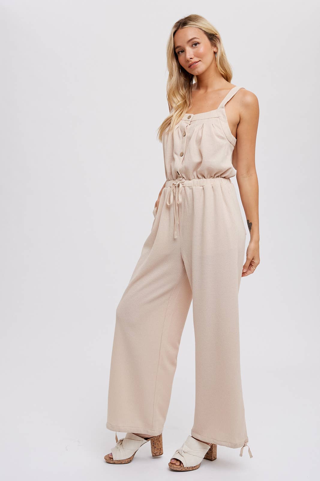 Waffle Knit Wide Leg Jumpsuit