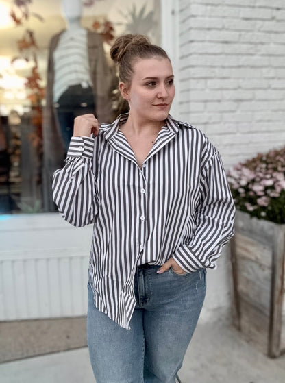 Black White Striped Long Sleeve Shirt