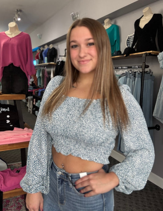 Long Sleeve Teal Smocked Top