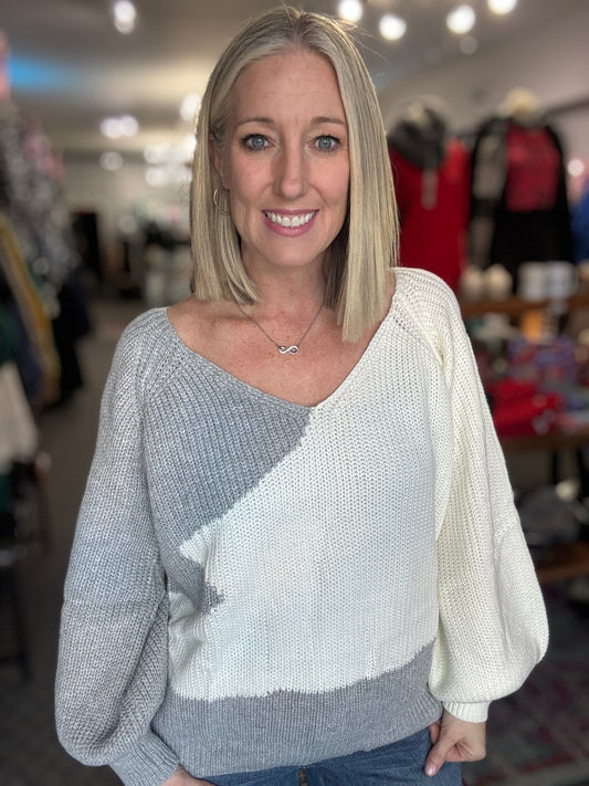 Artistic Pattern V Neck Knit Sweater