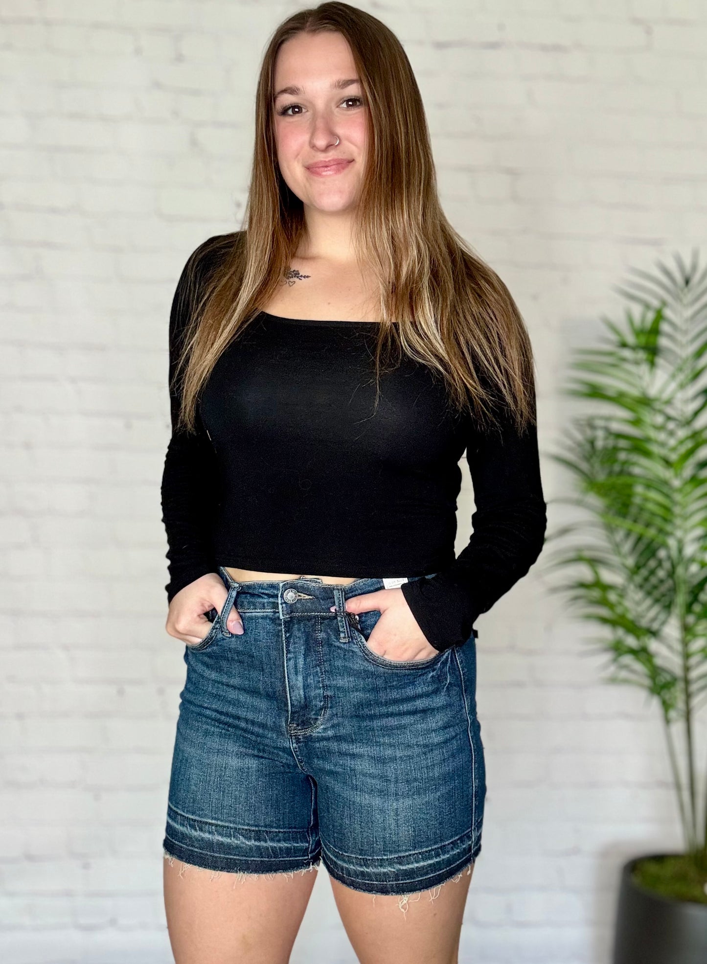 Tummy Control Destroyed Hem Shorts