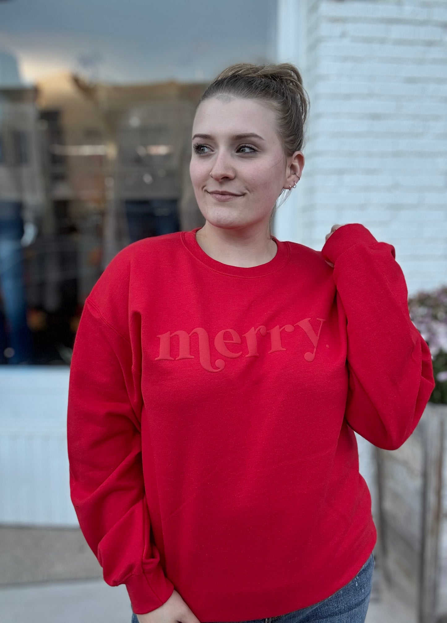 Retro Embossed Merry Sweatshirt