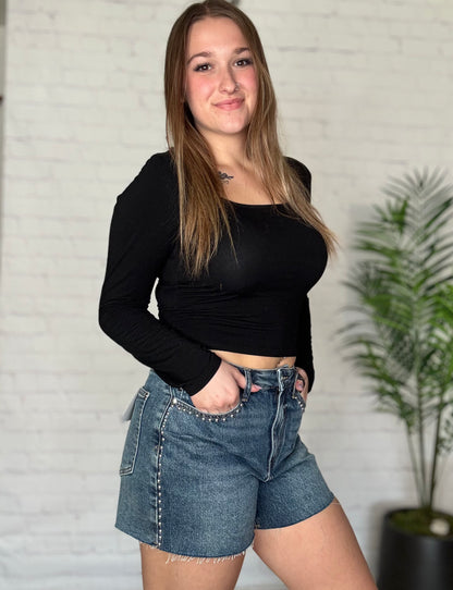 Judy Blue HW Dome Studded Shorts