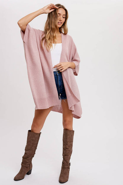 Wide Sleeve Lightweight Pink Cardigan