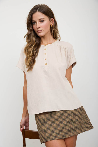 Stripe Textured Button Top