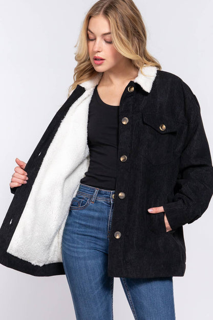 Long Sleeve Faux Fur Corduroy Jacket