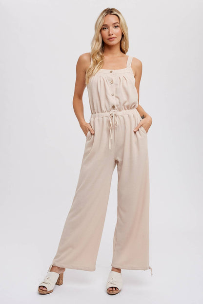 Waffle Knit Wide Leg Jumpsuit