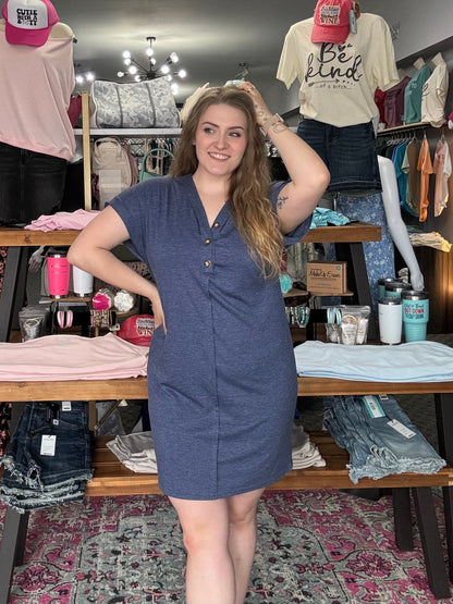 Buckle V-neck Raglan Roll Sleeves Dress