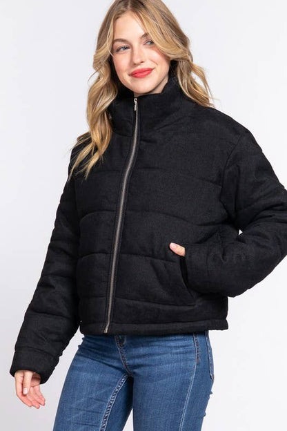 Zip-up Corduroy Puffer Jacket