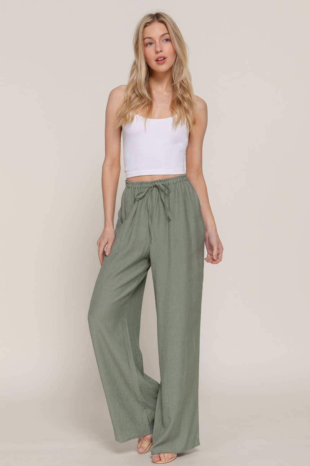 Elastic Waistband Flowy Pants