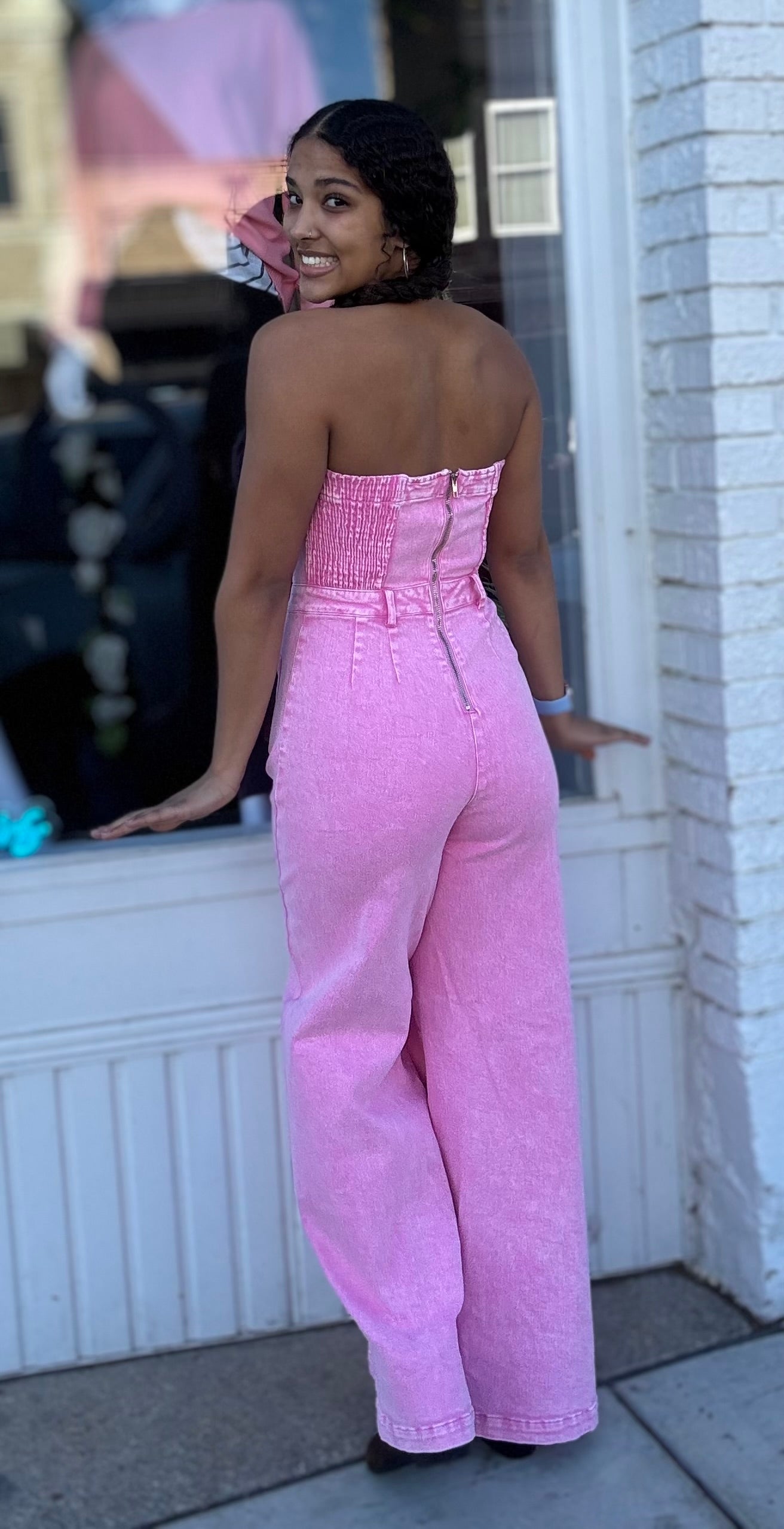 Boho Wide Leg Strapless Denim Jumpsuit