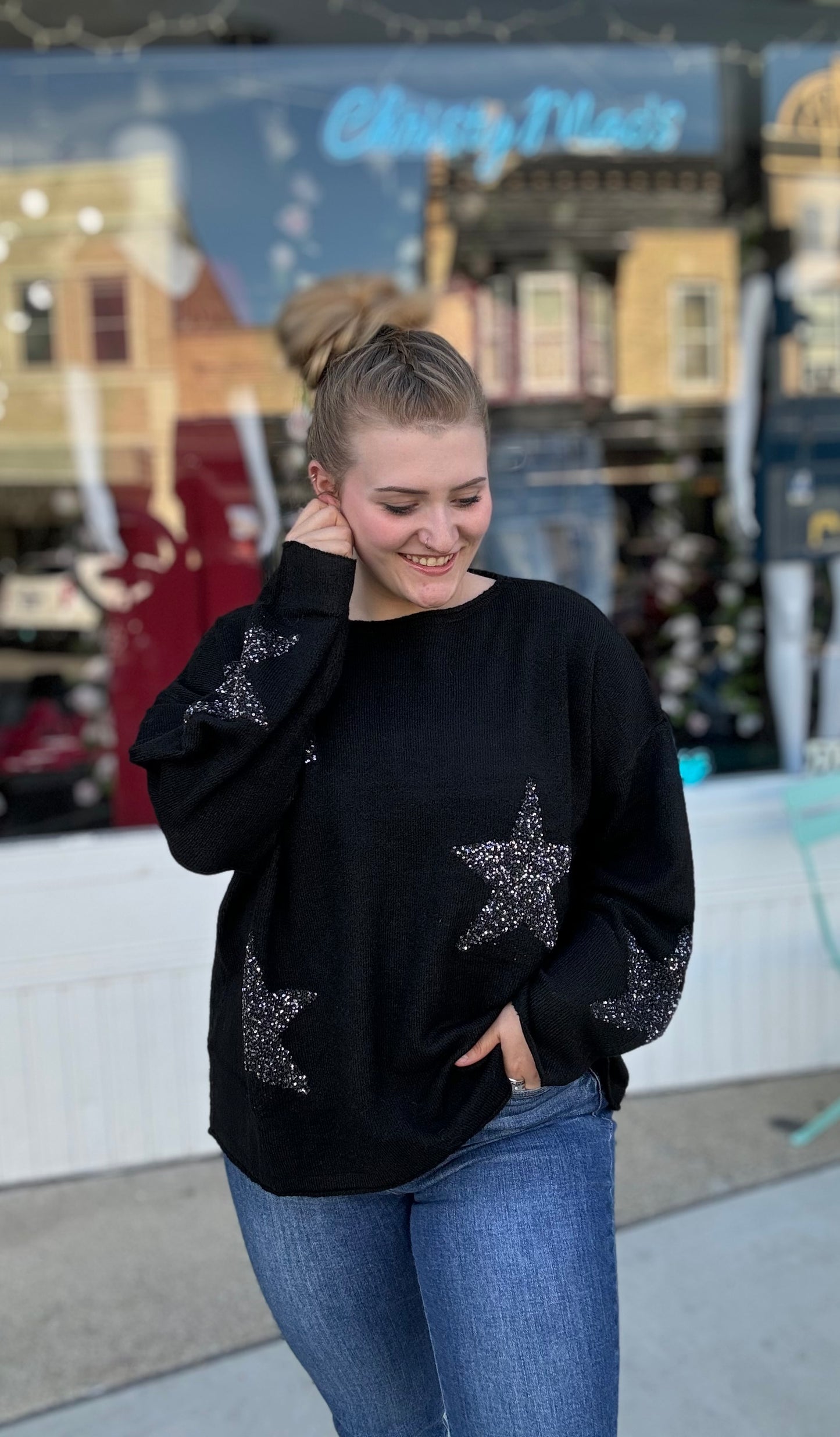 Plus/Reg Star Sequins Sweater