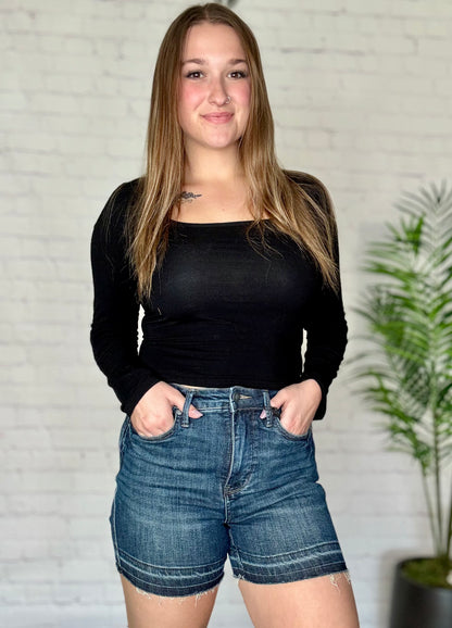 Tummy Control Destroyed Hem Shorts