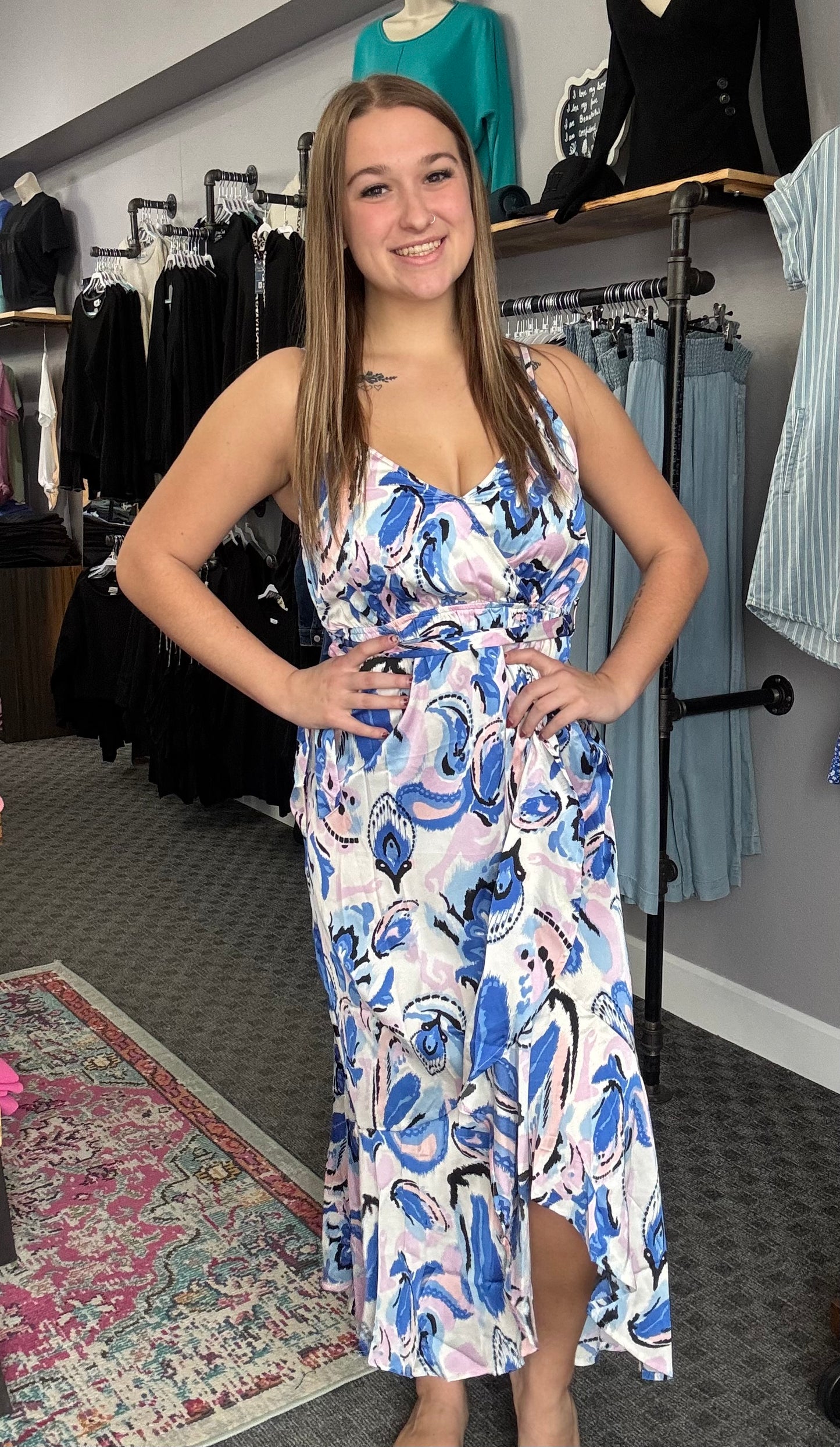Blue/Lilac Ruffle Wrap Cami Dress