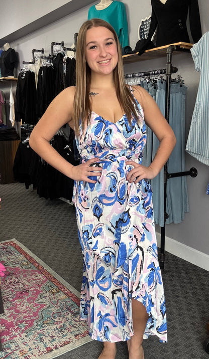 Blue/Lilac Ruffle Wrap Cami Dress