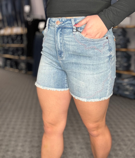 Judy Blue Western Embroidery Detail Shorts