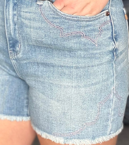 Judy Blue Western Embroidery Detail Shorts