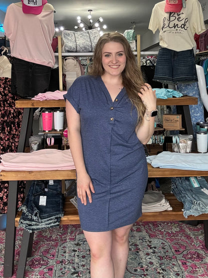 Buckle V-neck Raglan Roll Sleeves Dress