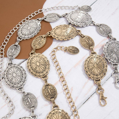 Ornate Oval Western Concho Disc Chain Belt