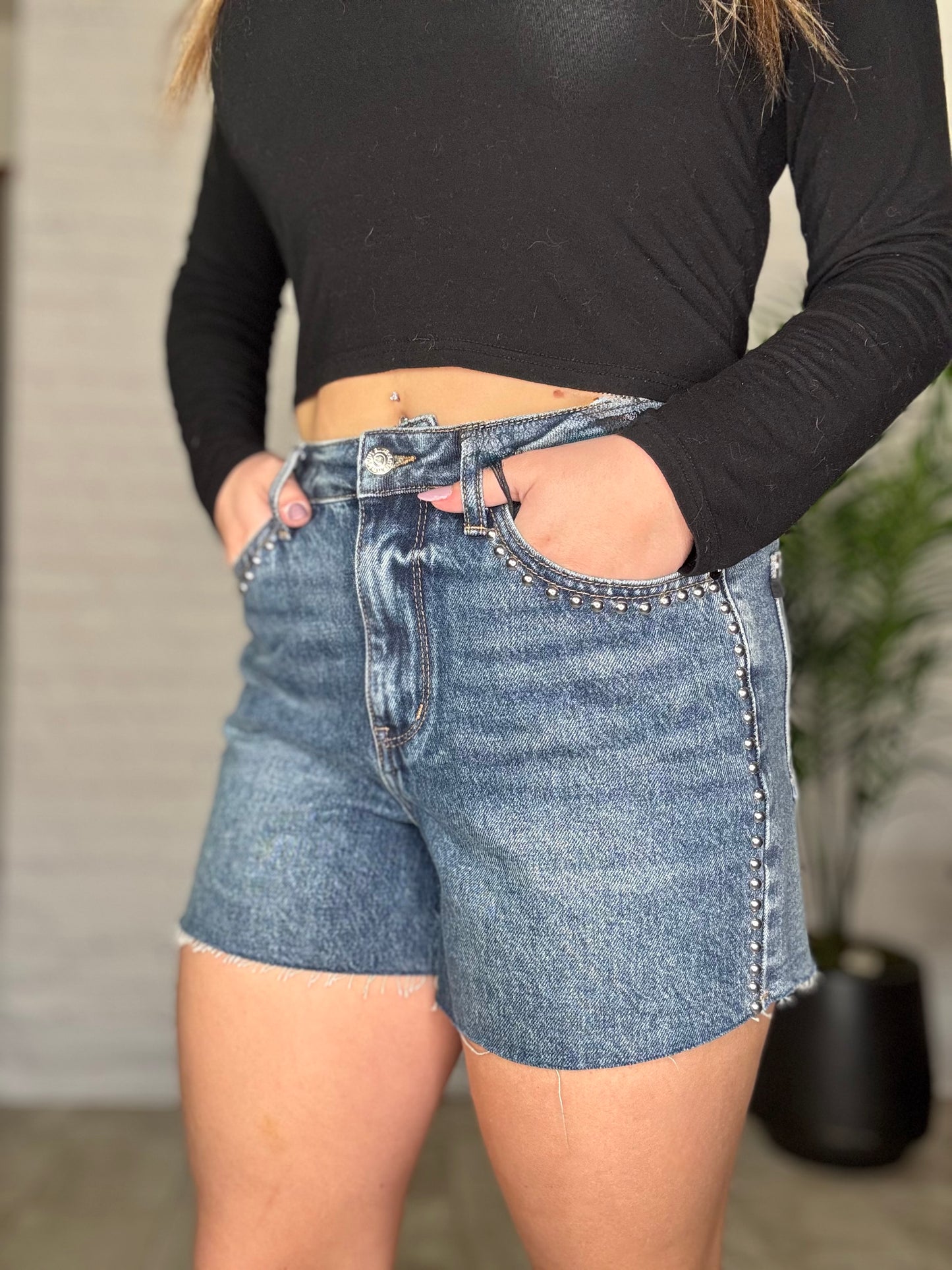 Judy Blue HW Dome Studded Shorts