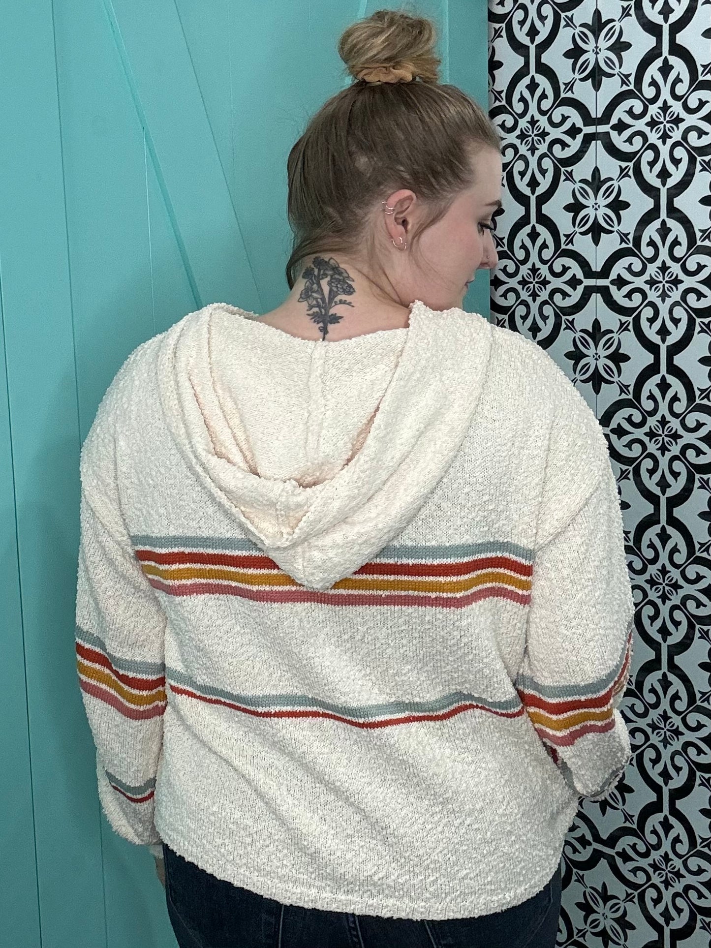 Coziest Multi Color Sweater W/Hood