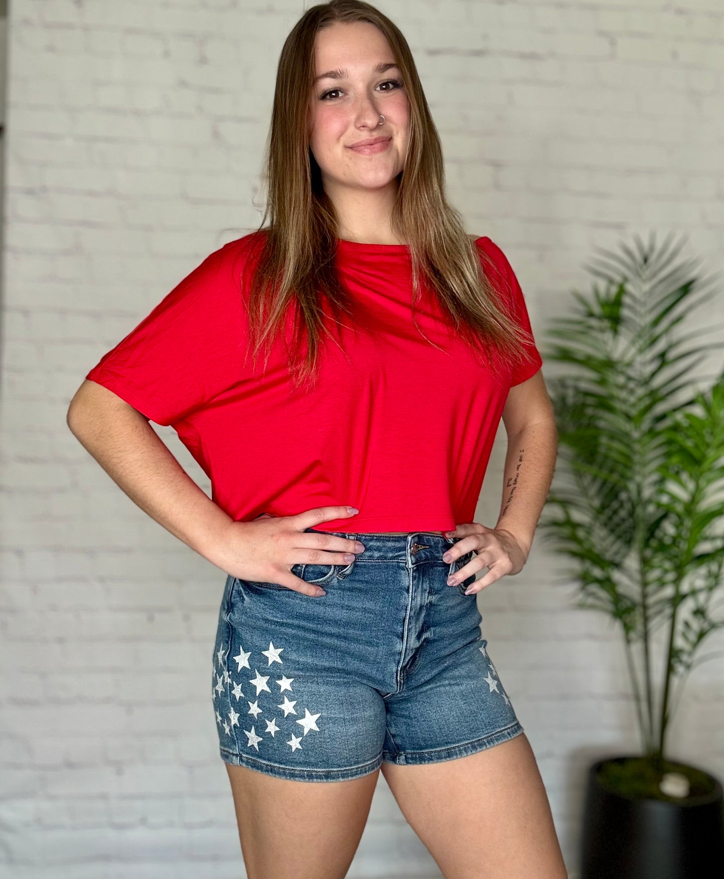 Judy Blue Slim Star Splatter Shorts