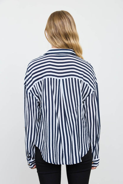 Vertical Stripe Collared Button Down Shirt