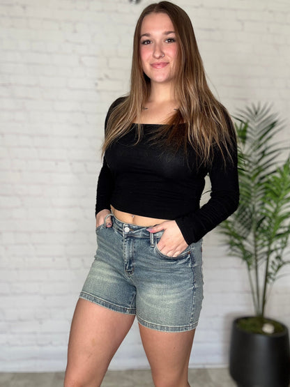 Judy Blue V Front Vintage Wash Shorts