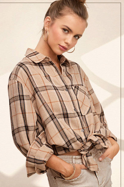 Loose Fit Button Down Soft Plaid Shirts