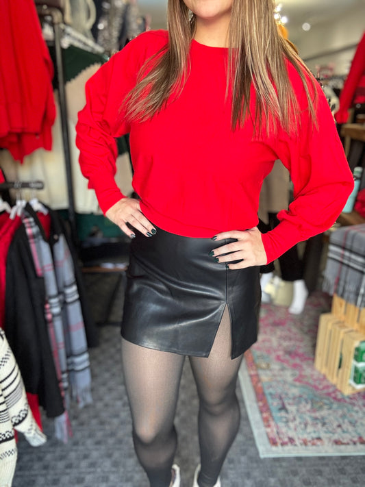 Faux Leather Slit Mini Skirt