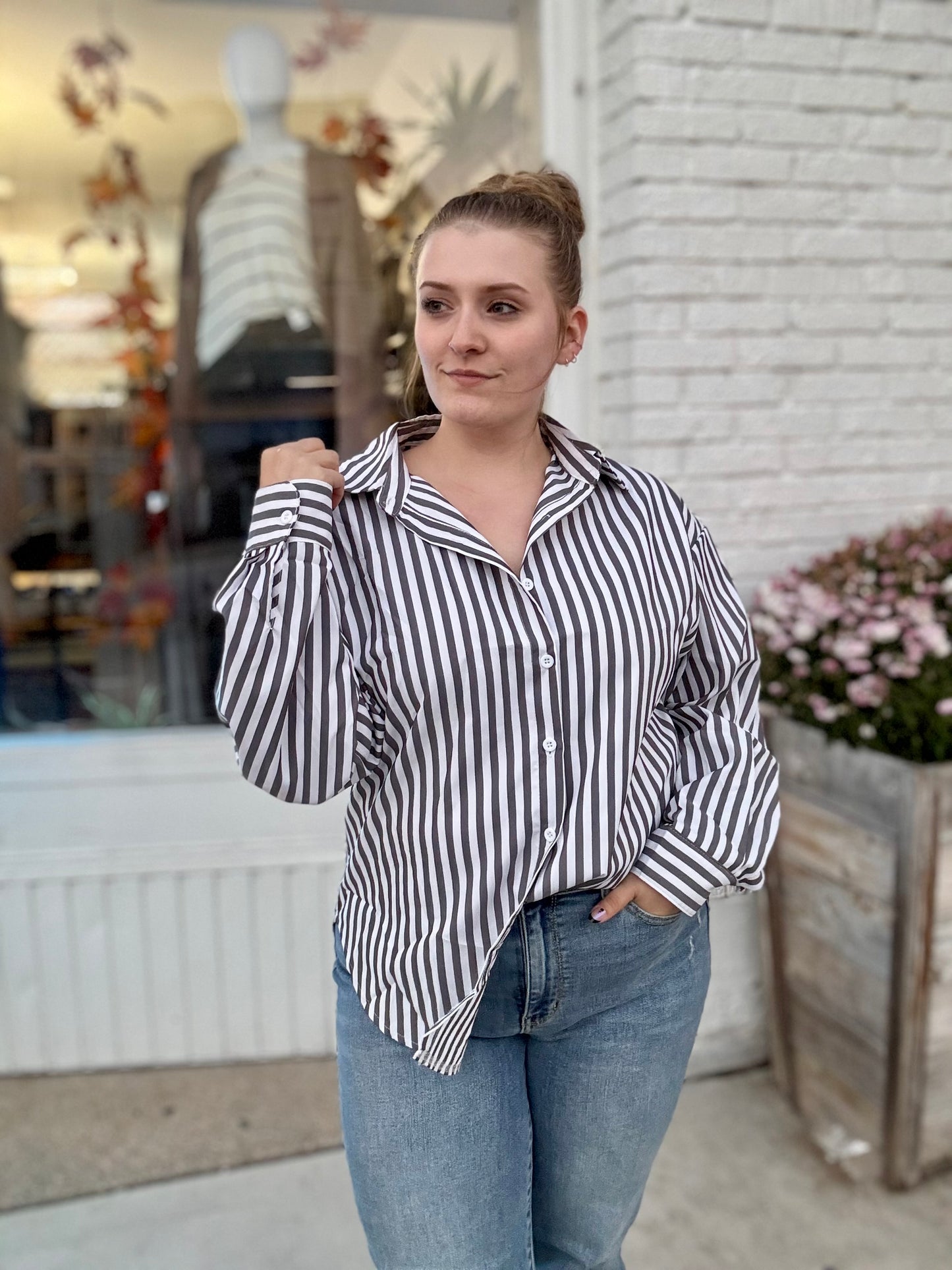 Black White Striped Long Sleeve Shirt