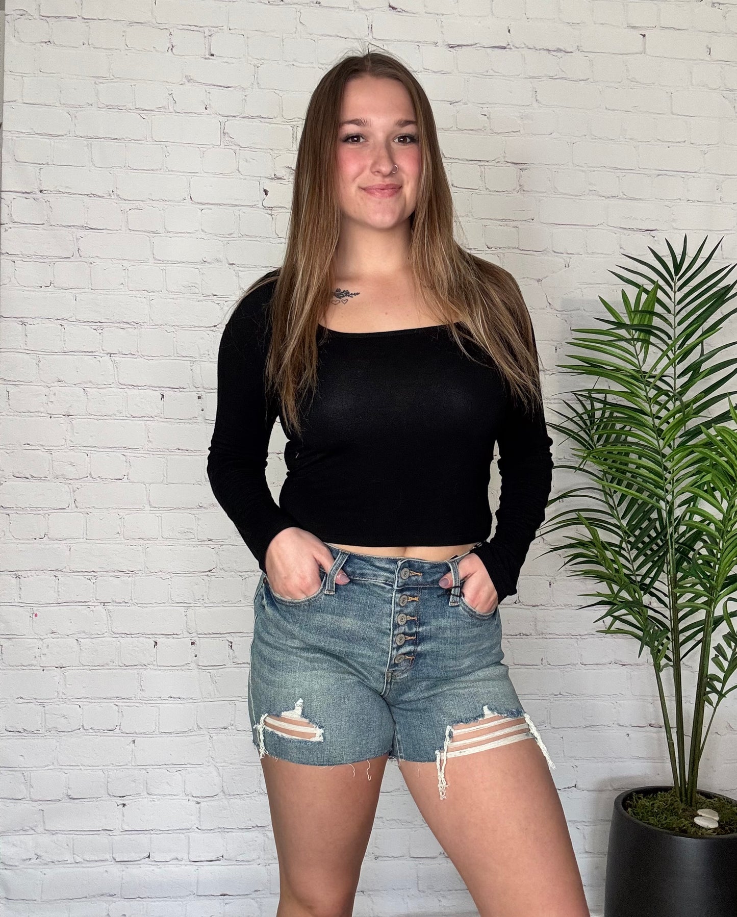 Judy Blue Vintage Wash Destroy Button Fly Shorts