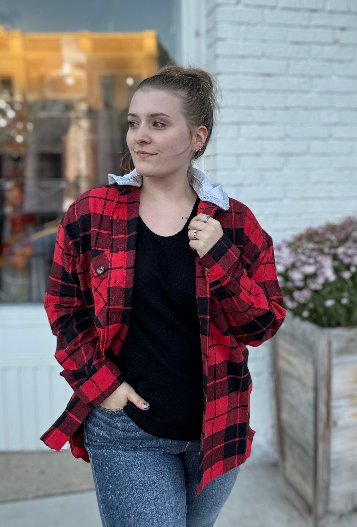 Oversized Plaid Shirt W/Hoodie