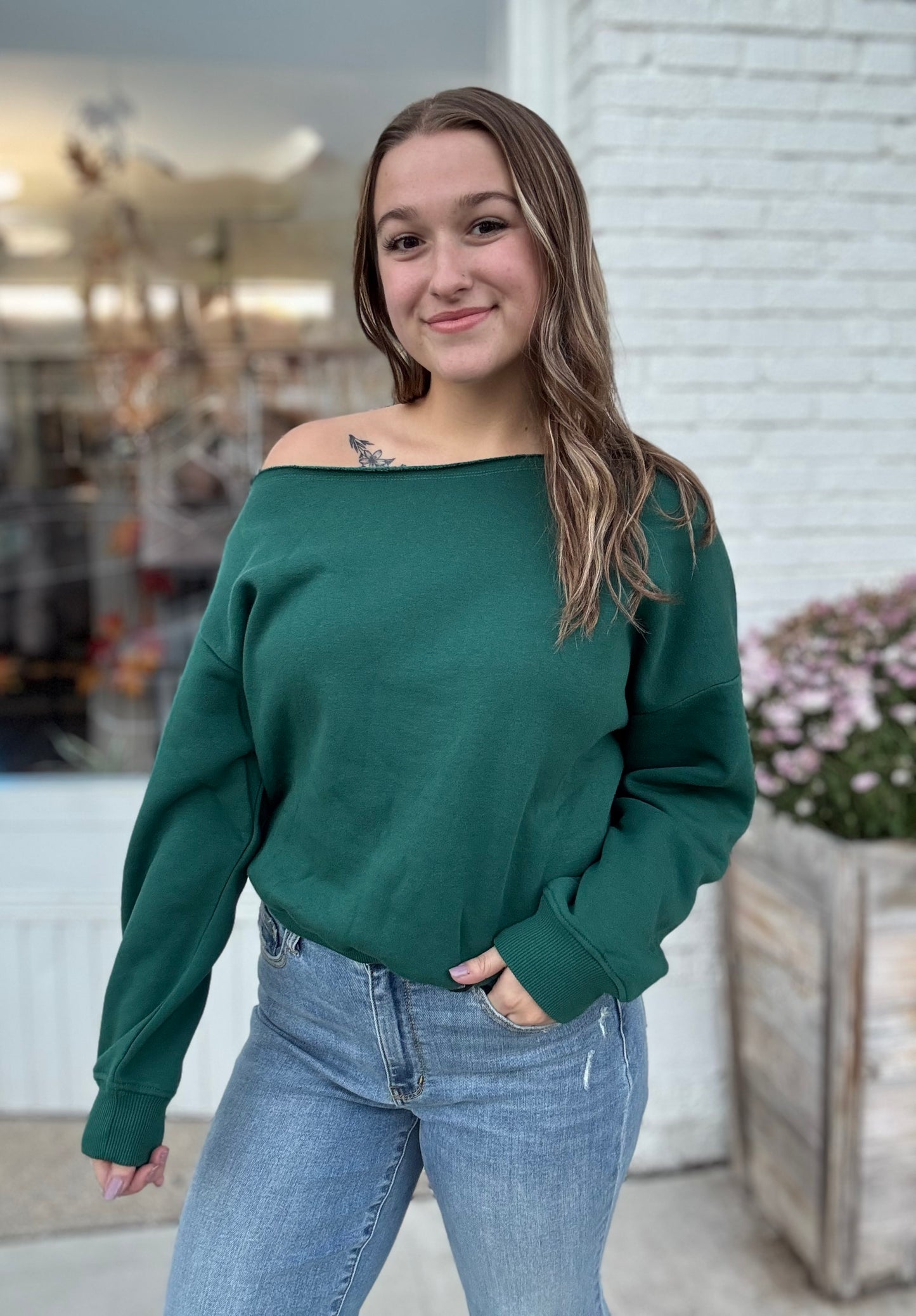 Fleece Off The Shoulder Top