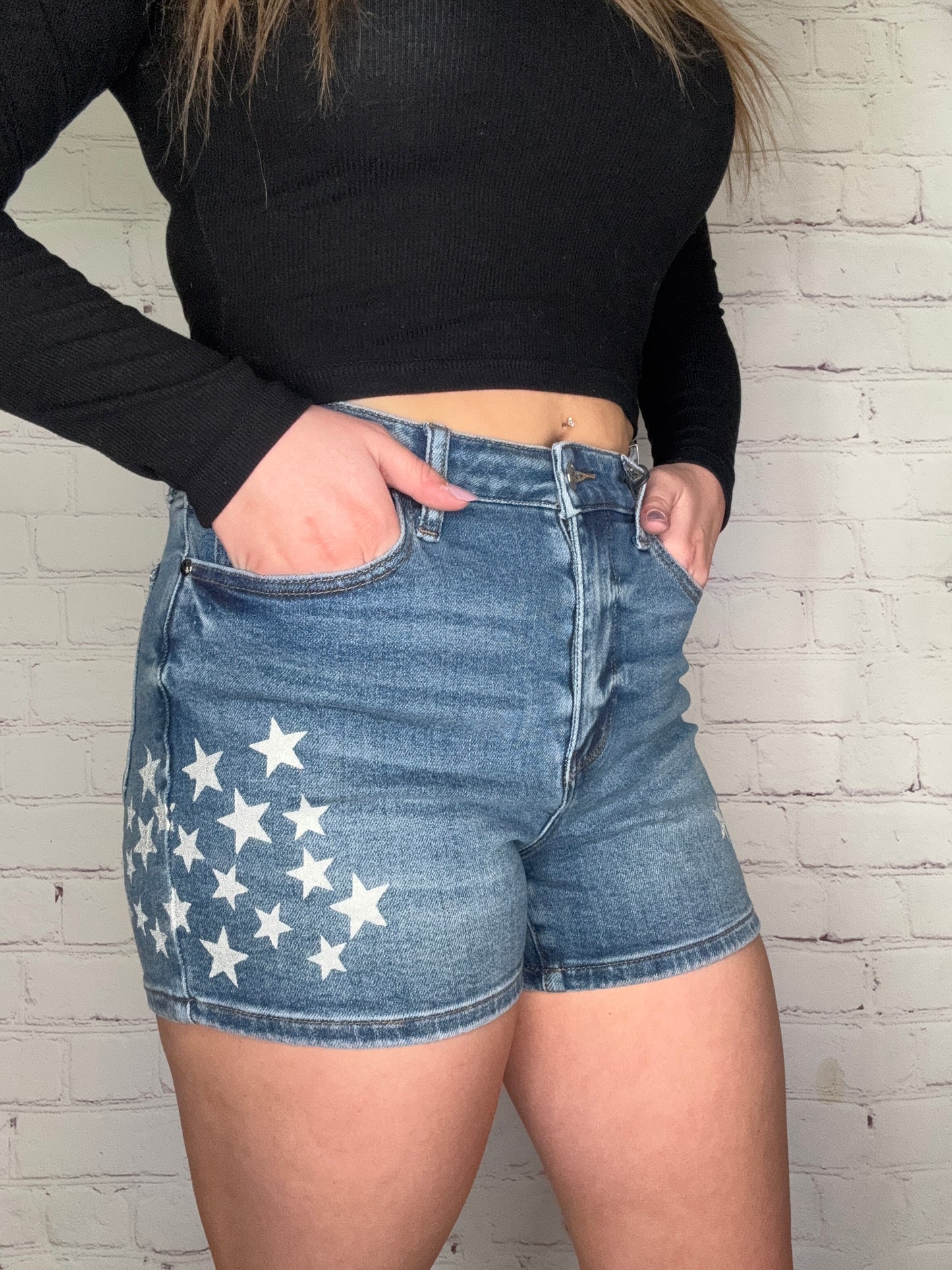Judy Blue Slim Star Splatter Shorts