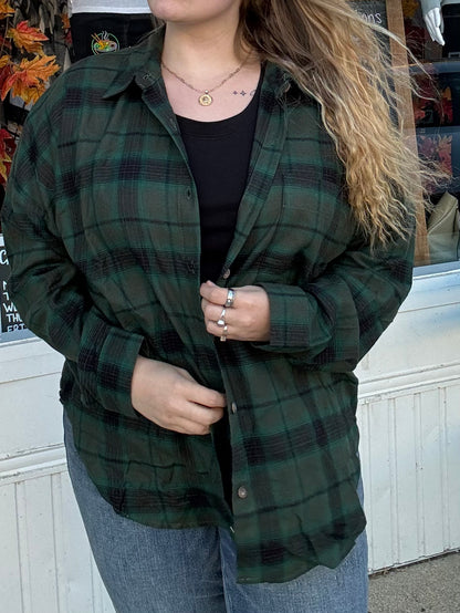 Super Soft Hunter Green Plaid Button Down