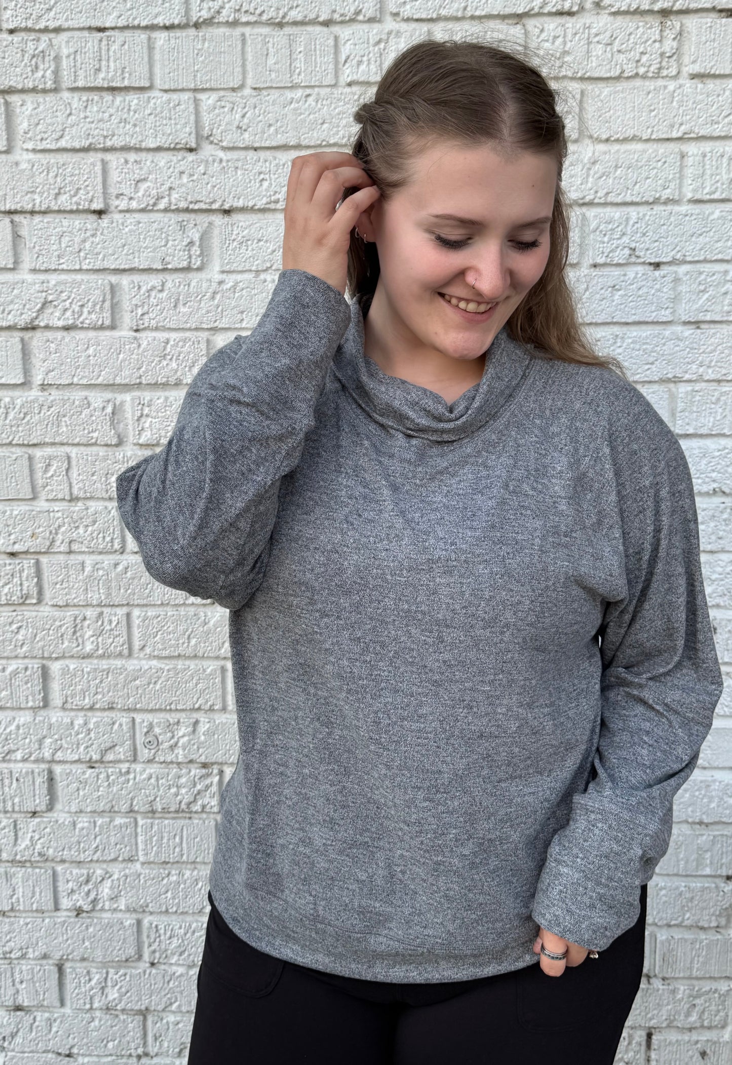 Mono B Brushed Cowl Neck Pullover