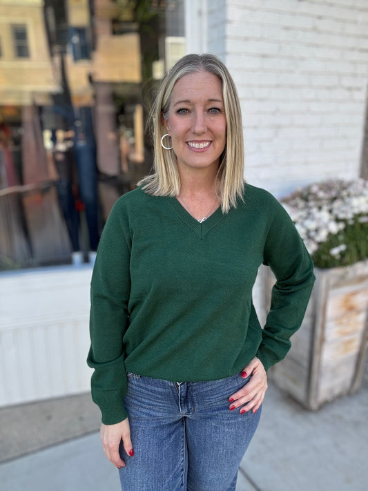 Green V- Neck Knit Sweater