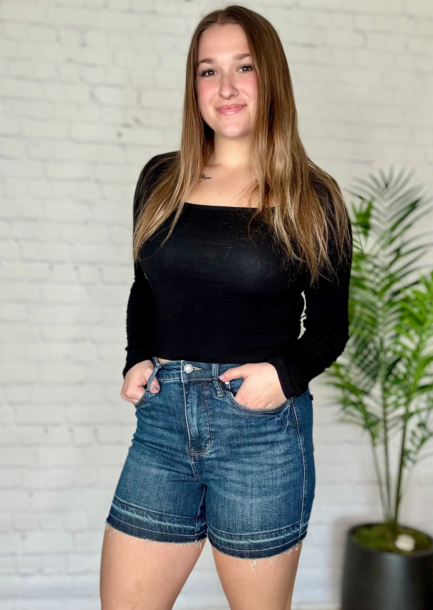 Tummy Control Destroyed Hem Shorts