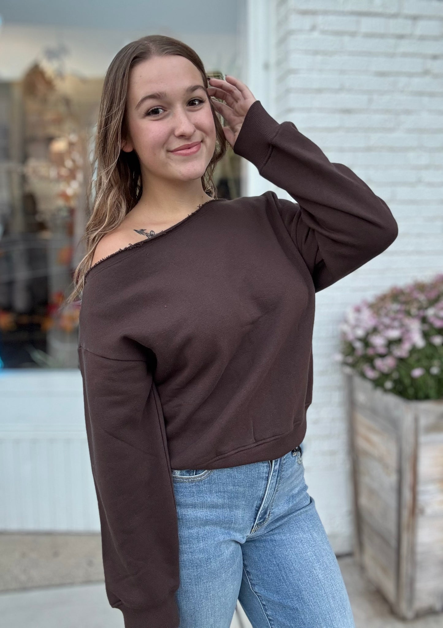Fleece Off The Shoulder Top