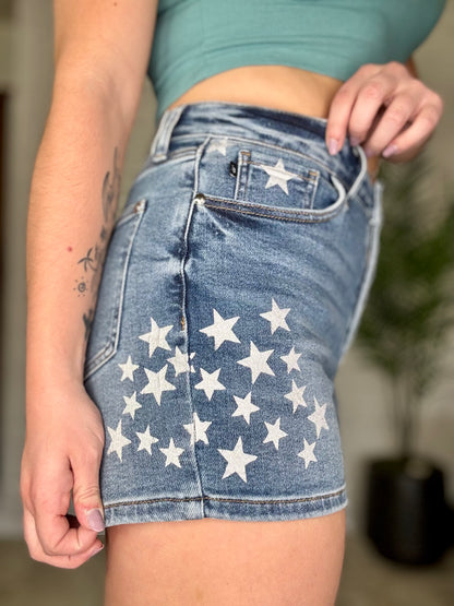 Judy Blue Slim Star Splatter Shorts