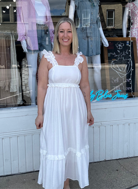 White Empire Waist Midi Dress